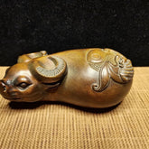 Boxwood Wood Carved Ox Zodiac Figurine 7cm Handheld Worry Piece Pendant Charm 07FC0E-D4 - KOEEK