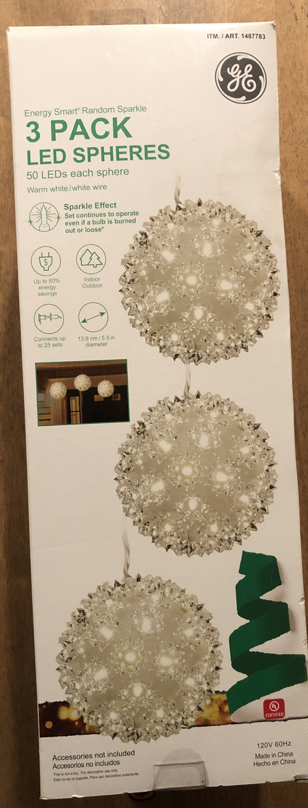 GE 3 Pack 5.5-in Hanging Super Sphere Light Display with 50 White LED Lights GE - KOEEK