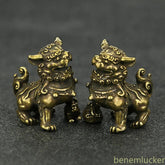 1pair Chinese Retro Copper Handcarved Auspicious Lions Statue Fengshui Ornament 07FC0E-D4 - KOEEK