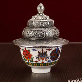 Alloy Tantric Holy Water Cup Buddhist Tea Rack Eight Auspicious Porcelain Bowl 07FC0E-D4 - KOEEK