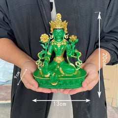 8" Buddhist Patriarch Resin Green Tara Bodhisattva Statue Amulet Decoration 07FC0E-D4 - KOEEK