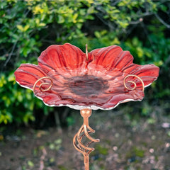31 Inch Tall Glass Bird Pond Feeder with Metal Stake Garden Patio Outdoor Red 07FC0E-D4 - KOEEK