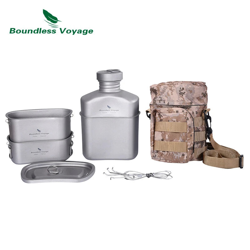 Titanium Military Canteen Cups Outdoor Camping Cooking Kit Water Bottle Mess Tin 07FC0E-D4 - KOEEK