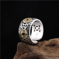 Silver Plated Open Ring Adjustable Index Finger Chinese Style Band 07FC0E-D4 - KOEEK