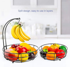 Iron 2-Tier Countertop Fruit Vegetables Basket Bowl Storage With Banana Hanger 07FC0E-D4 - KOEEK