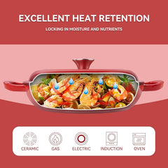 3-Quart Enameled Shallow Cast Iron Dutch Oven with Lid for All Stoves, Red 07FC0E-D4 - KOEEK