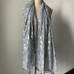 Womens Glitter Metallic Silver Feather Scarf Tassel Shawl Long Pashmina Stole 07FC0E-D4 - KOEEK