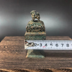 Vintage Finish Alloy Incense Burner Square Pixiu Censer Home Aromatherapy 07FC0E-D4 - KOEEK