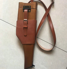 WW2 GERMAN Wooden Holster Leather Slanted Shoulder Belt for C96 Mauser Broomhand 07FC0E-D4 - KOEEK