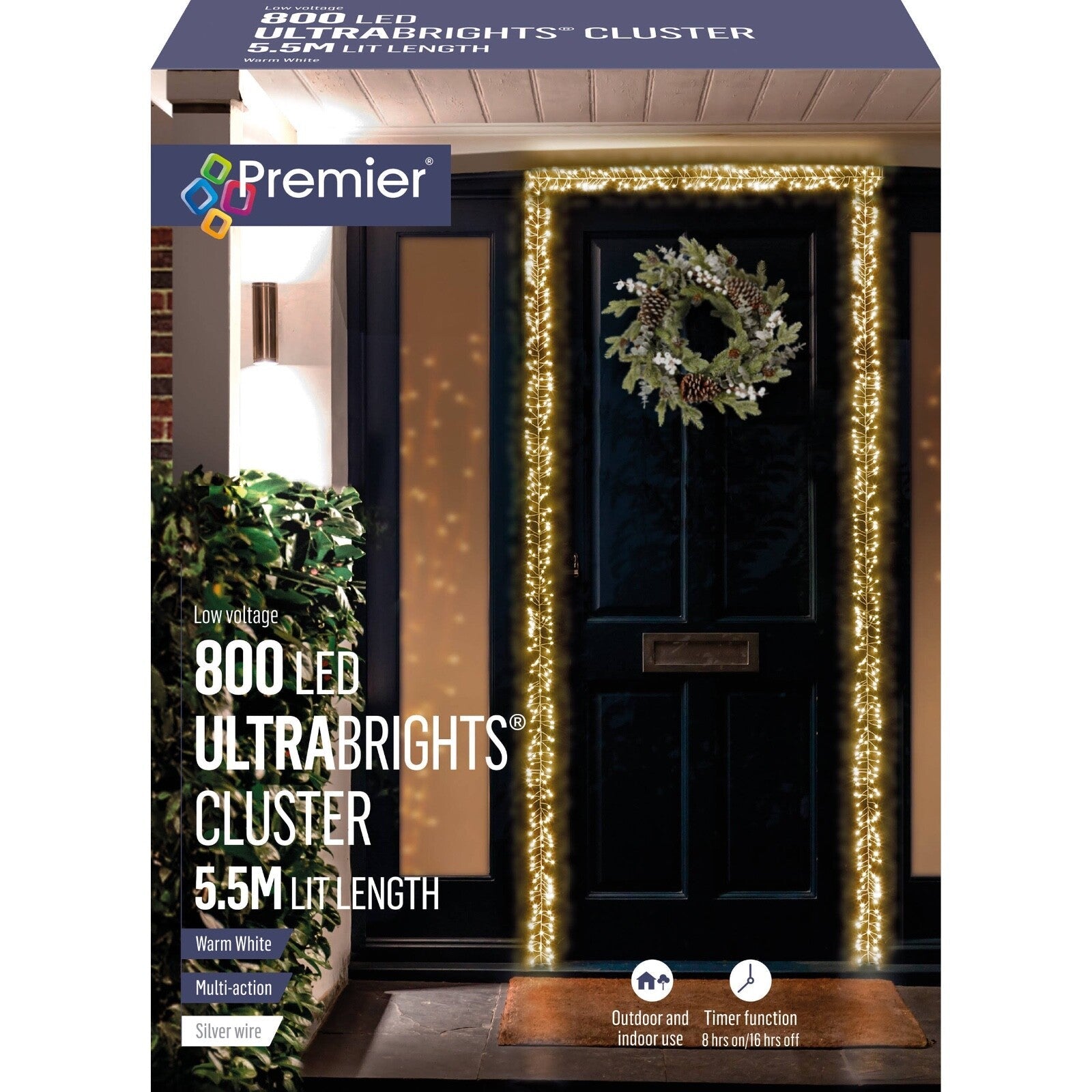 Premier 800 LED UltraBrights Christmas Door Garland Silver Wire Light WARM WHITE PREMIER - KOEEK