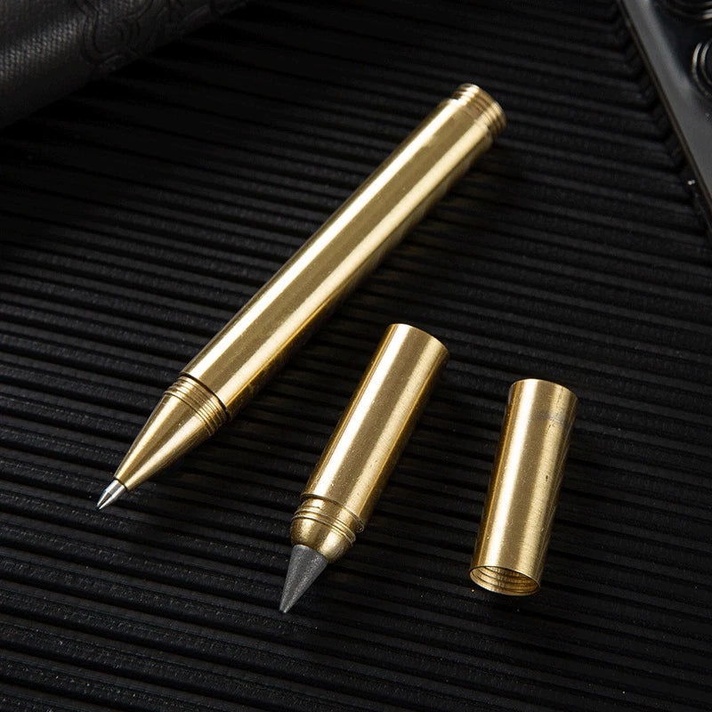 EDC Brass Double Headed Dual-purpose Signature Ballpoint Pen Pencil Office Gifts 07FC0E-D4 - KOEEK