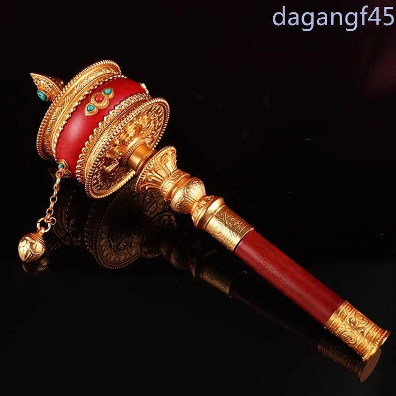 23cm Tibetan Brass Hand Cranked Ten-in-one Scripture Prayer Wheel Buddhist Decor 07FC0E-D4 - KOEEK