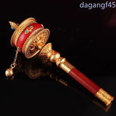 23cm Tibetan Brass Hand Cranked Ten-in-one Scripture Prayer Wheel Buddhist Decor 07FC0E-D4 - KOEEK