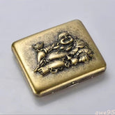 3.7" Antique Metal for Maitreya Buddha Cigarette Case Hand Carved 20 Cigarettes 07FC0E-D4 - KOEEK