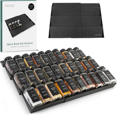Spice Drawer Organizer - Expandable Spice Rack for Drawer, Black Seasoning 07FC0E-D4 - KOEEK