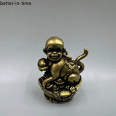 42mm Cute Chinese Brass Zodiac Animal Monkey Yuanbao Feng Shui Wealth Statue 07FC0E-D4 - KOEEK
