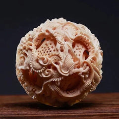 Pair Chinese Carved 3 Layer Dragon Phoenix Puzzle Ball Collections Decoration 07FC0E-D4 - KOEEK