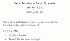 Anthropologie Tudor Townhouse Light-Up Ornament Christmas Home Village Pink ANTHROPOLOGIE - KOEEK