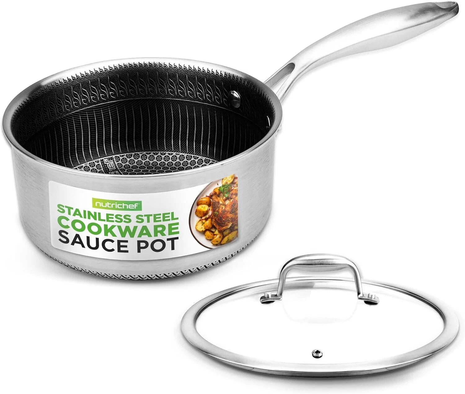 2 QT Stainless Steel Sauce Kettle - 3-in-1 Kitchen Sauce Kettle with Glass Lid 07FC0E-D4 - KOEEK