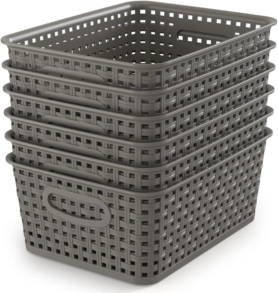 Weave Storage Organizer Baskets, Grey 6-Pack Plastic Woven Baskets 07FC0E-D4 - KOEEK