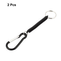 Carabiner Hook Elastic Spring Coil Strap Rope Keychain Black 5 Inch Long 2 Pcs 07FC0E-D4 - KOEEK