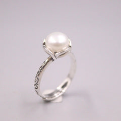 Solid 925 Sterling Silver Ring With Pearl For Woman Size 6-9 10mm Width 07FC0E-D4 - KOEEK