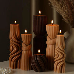 6 Pcs Small Pillar Candles Aesthetic Candles Modern Ribbed Candle Set (Brown) 07FC0E-D4 - KOEEK