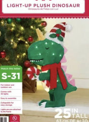 ! Holiday Time Light Up Plush Dinosaur, 25" Tall HOLIDAY TIME - KOEEK