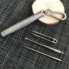 EDC Outdoor Key Titanium TC4 Multi Tools Set Holder Toothpick Tweezers Earpick 07FC0E-D4 - KOEEK