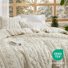 Tufted Bohemian Comforter Set King Size - 3 Piece Set for All Seasons