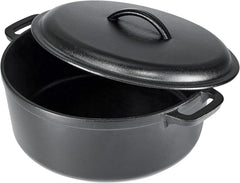 Round Pre-Seasoned Cast Iron Dutch Oven Pan with Lid and Double Handle, Black 07FC0E-D4 - KOEEK