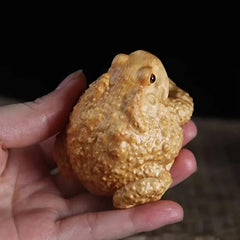 6.7cm Cypress Golden Toad Hand-carved Statue Chinese Mascot Wealth Luck Ornament 07FC0E-D4 - KOEEK