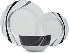 18 Piece Dinnerware Set, Plates, Dishes and Bowls, Serves 6, Swirl Color 07FC0E-D4 - KOEEK