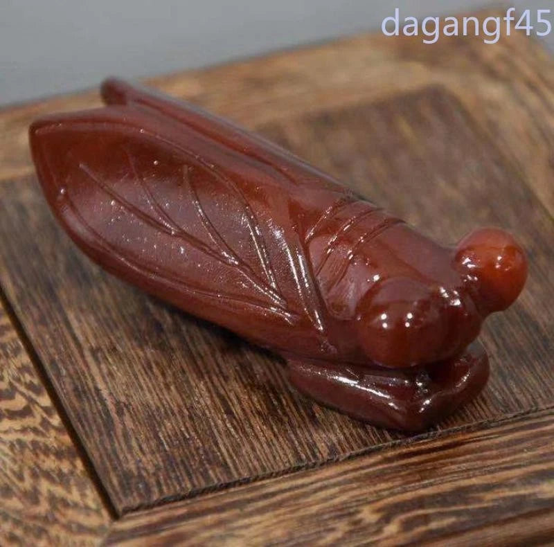 7cm Exquisitely Chinese Jade Red Agate Gold Cicada Pendants Decoration 07FC0E-D4 - KOEEK