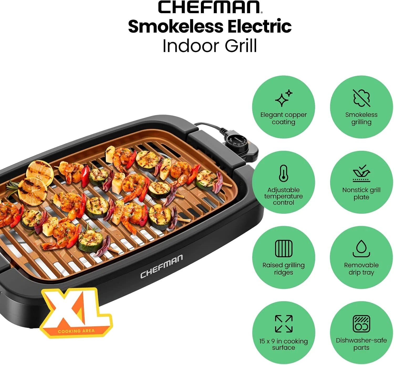 Smokeless Indoor Electric Grill, Copper, Extra Large, Non-Stick Tabletop Grill 07FC0E-D4 - KOEEK