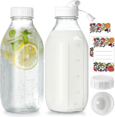 Milk Bottle with Dispenser Cap, Airtight Heavy Duty Screw Lid. 2 Pack 32 Oz 07FC0E-D4 - KOEEK