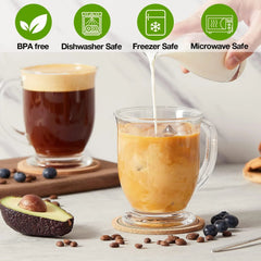 Glass Coffee Mugs Set of 4, Clear Large Coffee Mug 15 Oz With Handles 07FC0E-D4 - KOEEK