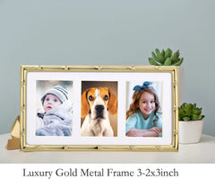 3-2x3 inch golden multi-metal photo frame, three-piece design, set of 2 07FC0E-D4 - KOEEK