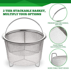 Steamer Basket for Instant Pot Accessories 6 qt or 8 quart - 2 Tier Stackable 07FC0E-D4 - KOEEK