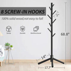 Durable Wooden Coat Rack, Freestanding Coat Rack with Stable Triangular Base 07FC0E-D4 - KOEEK