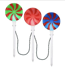 3 LED Lightshow ColorMotion Peppermint Lollipop Christmas Pathway Lights Gemmy GEMMY - KOEEK