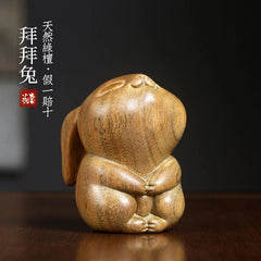 Green Sandalwood "bye-Bye Rabbit" Cute Zodiac Rabbit Figurine As A Gift 07FC0E-D4 - KOEEK