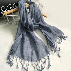 Mens Flax Linen Breathable Scarf Solid Tassel Unisex Shawl Soft Neckerchief 07FC0E-D4 - KOEEK