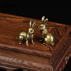 1 Pair Retro Brass Little Luck Rabbit Statue Ornament Carved Tea Pet Decoration 07FC0E-D4 - KOEEK