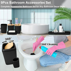 Bathroom Accessory Set, 9 Piece Black Bathroom Accessory Bathroom Decoration 07FC0E-D4 - KOEEK