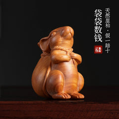 Counting Money and Giving A Rat Cliff-Bark Wood Zodiac Rat Figurine 07FC0E-D4 - KOEEK