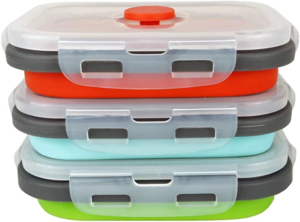3 Piece Silicone Food Storage Containers Collapsible Silicone Bowl with Lids 07FC0E-D4 - KOEEK