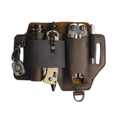 EDC Multi-tool Leather Sheath Outdoor Pocket Organizer Storage Belt Waist Bag 07FC0E-D4 - KOEEK
