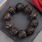 Agarwood Bracelet Bracelet, Hand-carved Buddha Beads 07FC0E-D4 - KOEEK