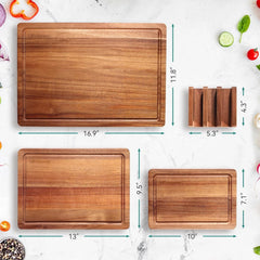 Acacia Wood Cutting Board,Solid Wood Cutting Board Set of 3 with Holder 07FC0E-D4 - KOEEK